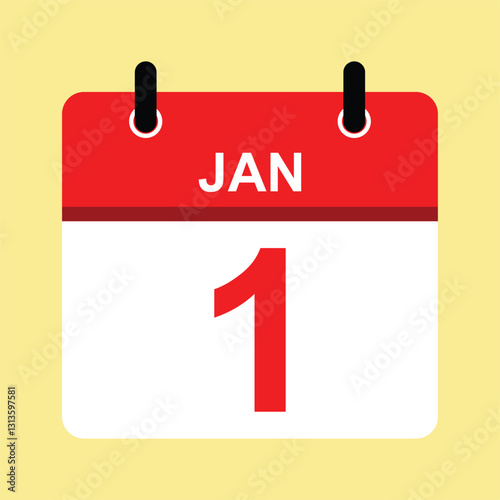 1st Jan, international holidays, vector calendar icon.