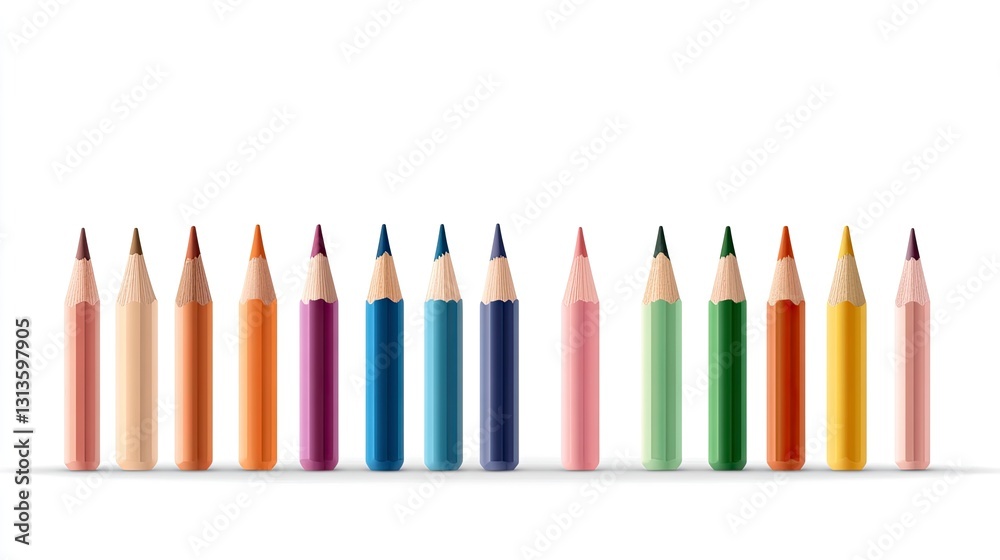 Row of sharpened colored pencils on white background. Row of sharpened colored pencils on white background.