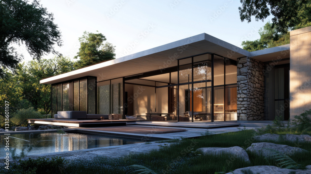 Fototapeta premium A modern minimalist house with an emphasis on eco-friendly architecture