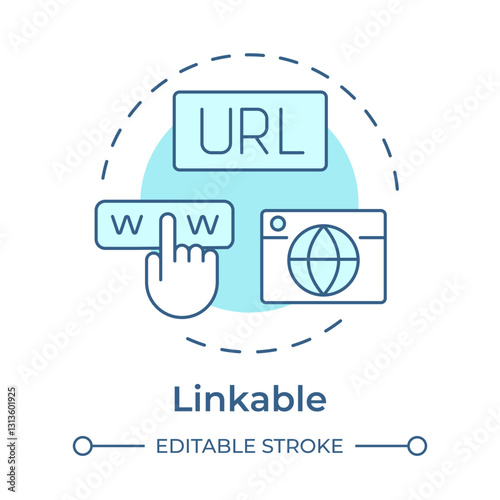 Linkable soft blue concept icon. Share via URLs without requiring downloads. Characteristic of PWAs. Round shape line illustration. Abstract idea. Graphic design. Easy to use in presentation