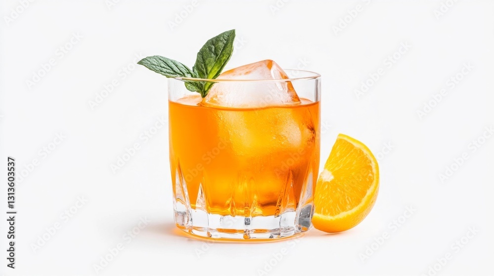 Fresh Summer Cocktail in an Elegant Glass with Ice and Orange Slice. Generative AI Fresh Summer Cocktail in an Elegant Glass with Ice and Orange Slice. Generative AI