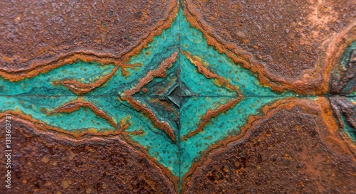 Rusty Metal Pattern with Turquoise Inlay Abstract Texture Background