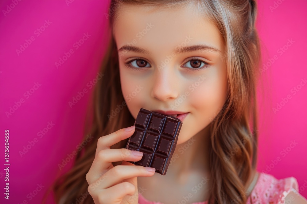 Smiling young girl enjoying a piece of chocolate. Smiling young girl enjoying a piece of chocolate.