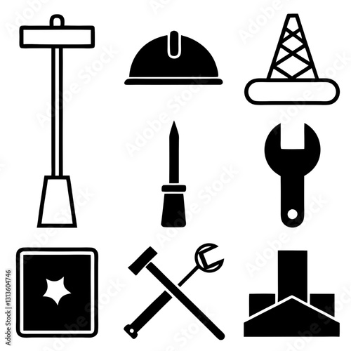 Masonry Silhouette Icon Set Vector Art Illustration. Construction and Building Icon