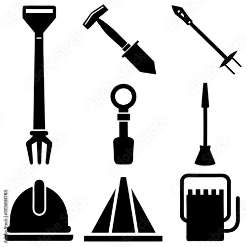 Masonry Silhouette Icon Set Vector Art Illustration. Construction and Building Icon