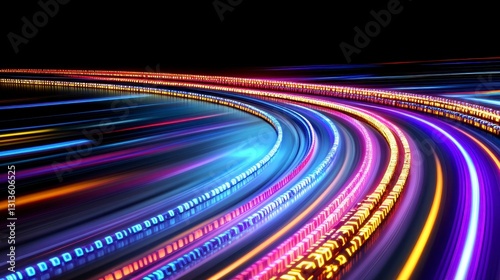 Abstract Swirling Multicolored Light Trails on Black Background