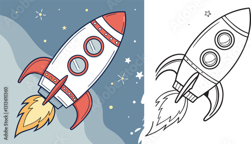 rocket, ship, coloring, page, printable, space, adventure, kids, children, activity, fun, creative