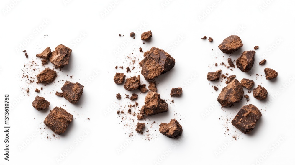 Obraz premium Broken Chocolate Pieces, Cocoa Nibs, Dark Chocolate, Delicious Treat, Sweet Food Photography