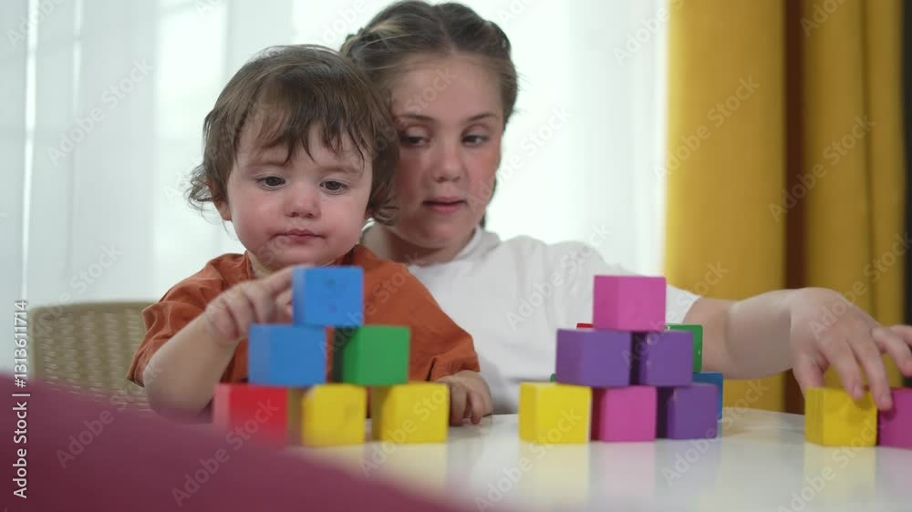 Happy children engage with colorful blocks home learning bonding. Joyful home playtime siblings share moment creativity. Kids home building happiness with toy blocks family fun. kids playing together. Happy children engage with colorful blocks home learning bonding. Joyful home playtime siblings share moment creativity. Kids home building happiness with toy blocks family fun. kids playing together.