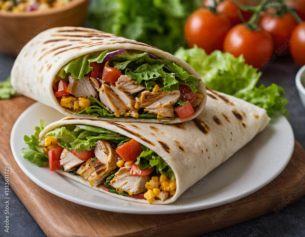 Delicious Grilled Chicken Wrap with Fresh Vegetables Delicious Grilled Chicken Wrap with Fresh Vegetables