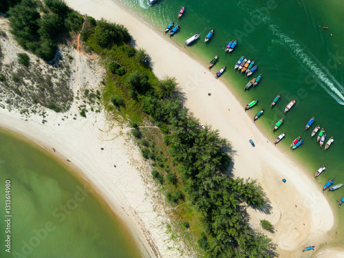 Fototapeta Naklejka Na Ścianę i Meble -  Aerial view of  stunning coastline at Railay Beach, Krabi, Thailand