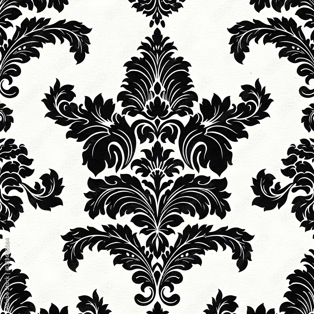 Black damask pattern decorating white background Black damask pattern decorating white background