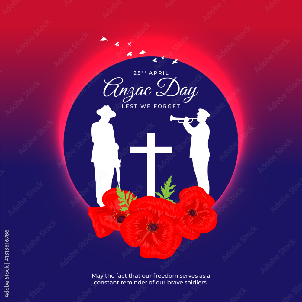 Φωτογραφία Vector illustration of Anzac Day social media template