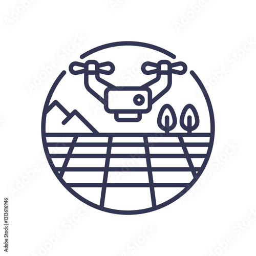 Drone over grid landscape symbolizes aerial mapping technology.