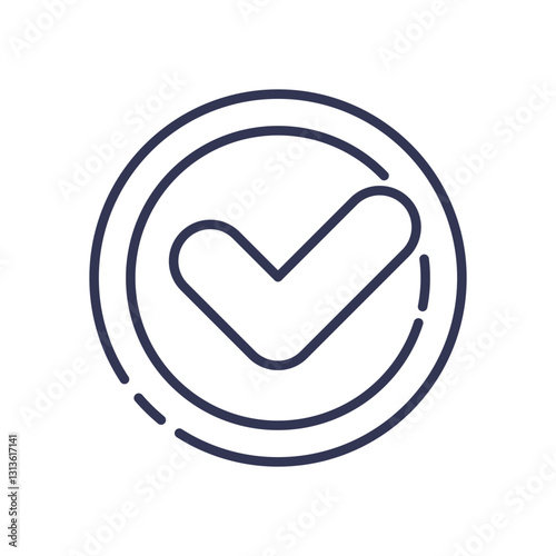 A checkmark inside a circle symbolizes completeness and approval.