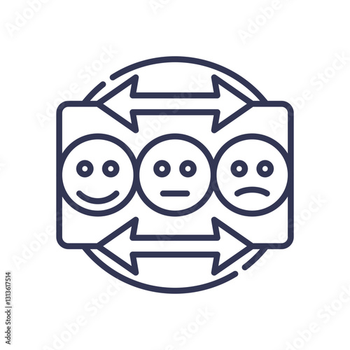 Three emoticons with arrows, symbolizing emotional change and response.