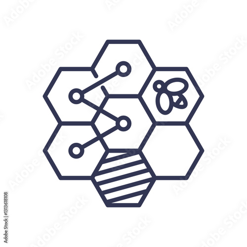 Hexagons with bee and connections symbolize natural and artificial sweeteners.