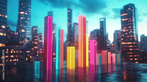 Dynamic urban cityscape with vibrant vertical elements showcasing modern architecture and city life creating a digital fantasy world