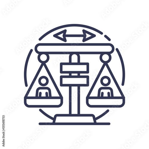 Balanced scales with people symbolize equality and fairness in society.