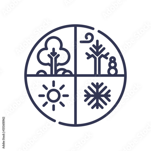 Circular icon depicting four seasons: spring, summer, autumn, winter.