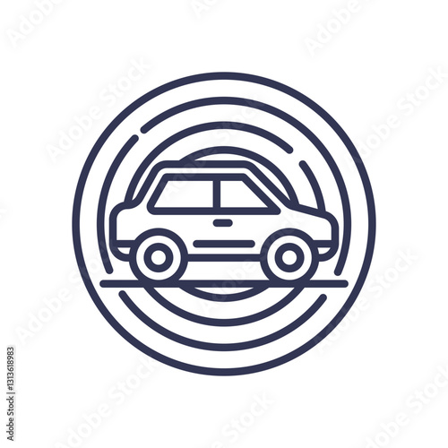 Car surrounded by sensor waves, symbolizing automotive sensing technology.