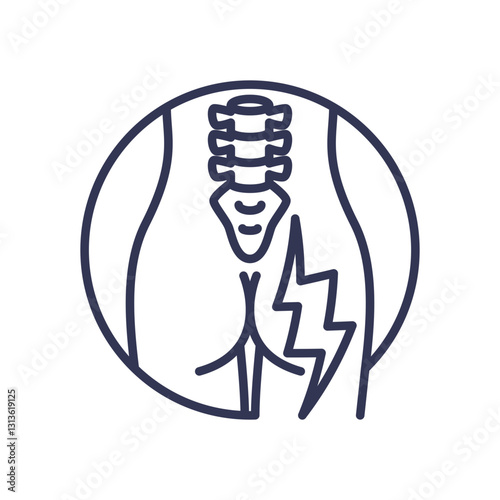 Illustration of back pain with spine and lightning bolt symbolizing sudden pain.