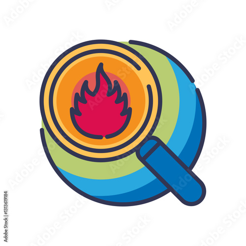 Magnifying glass with flame symbolizing heat detection and analysis.