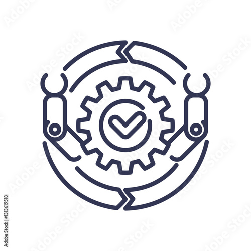 Gear and robotic arms symbolize automation and efficiency in systems.