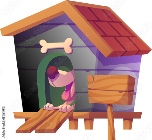 Happy Dog in Doghouse