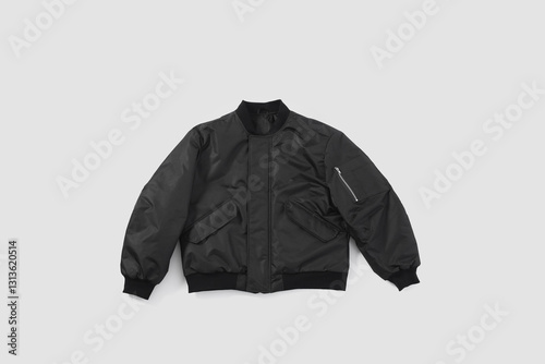 Φωτογραφία Black bomber jacket on white background