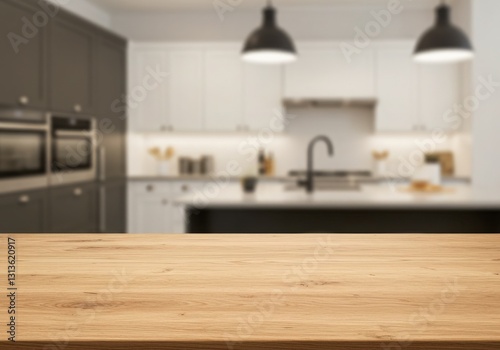 Modern kitchen interior mockup table with sleek furniture and contemporary design in a stylish home