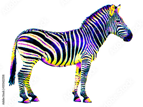 Zebra full body side view with retro halftone stipple effect. An AI image was used as the basis.