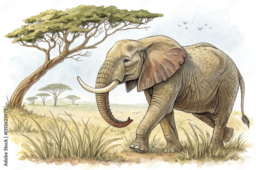 Fototapeta premium Hand drawn African elephant
