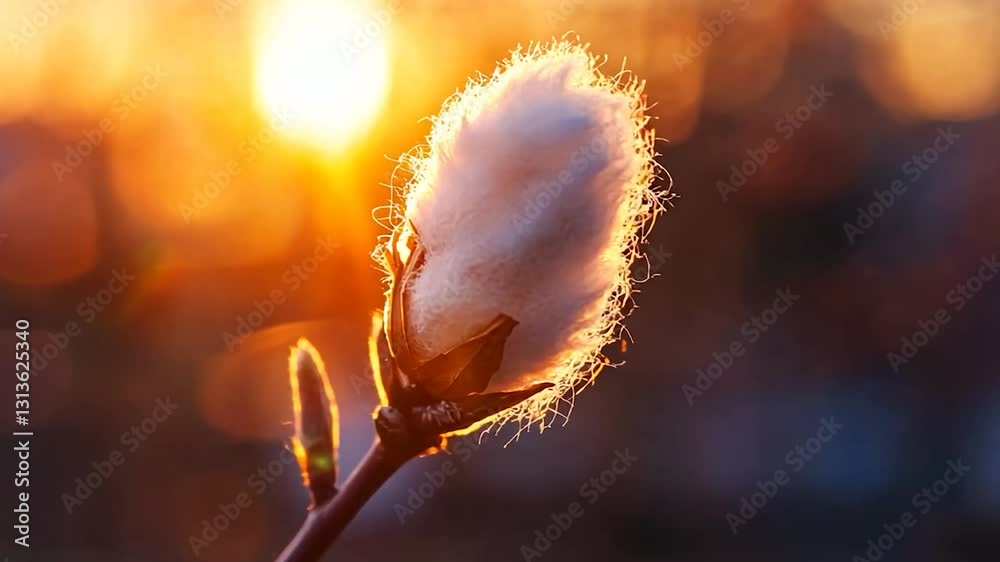 Cotton boll at sunset
