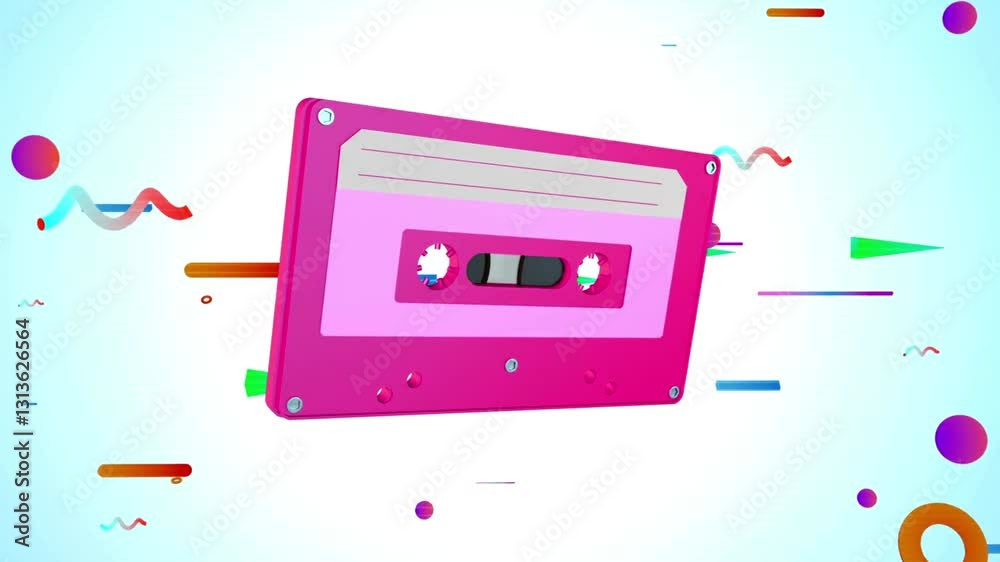 Retro audio cassette tape with abstract music background