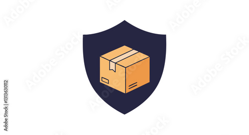 Illustration of a cardboard box protected by a shield, symbolizing secure packaging and shipping safety in logistics.