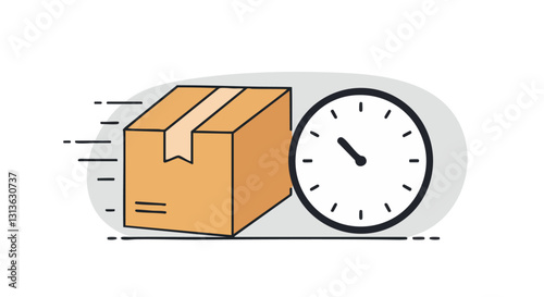 Illustration of a package beside a clock symbolizing fast delivery and efficient time management in logistics.
