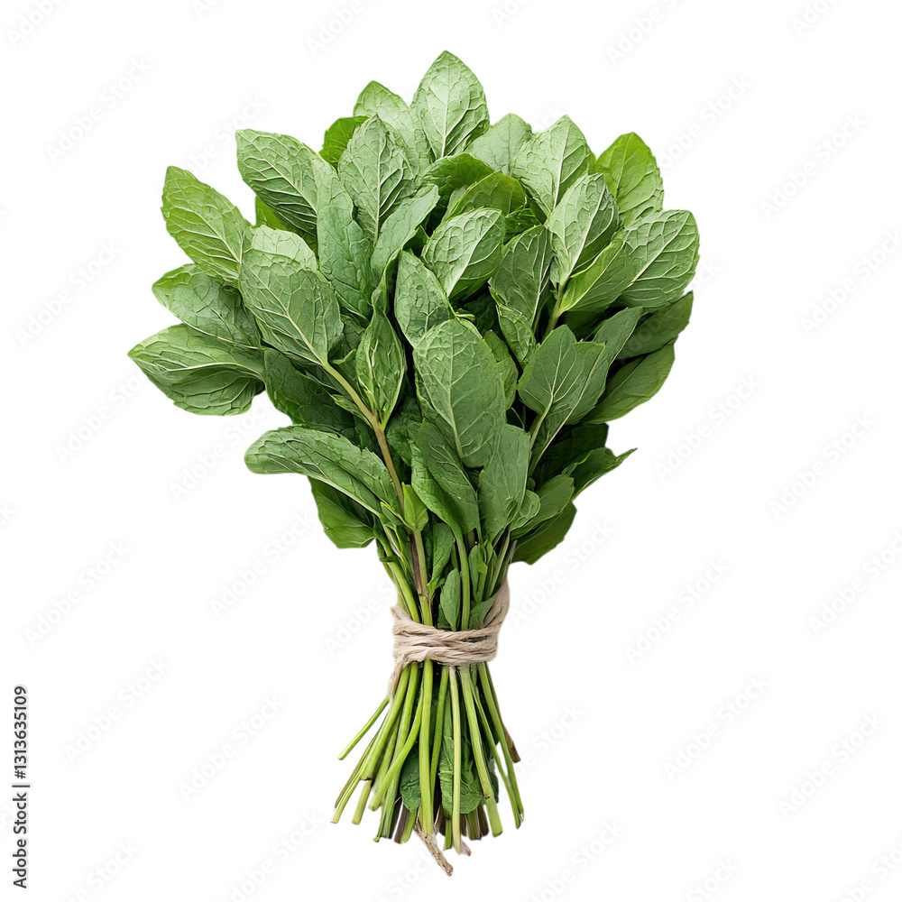 A Bundle of Fresh Mint Leaves with Aromatic Green Isolated on Transparent Background A Bundle of Fresh Mint Leaves with Aromatic Green Isolated on Transparent Background