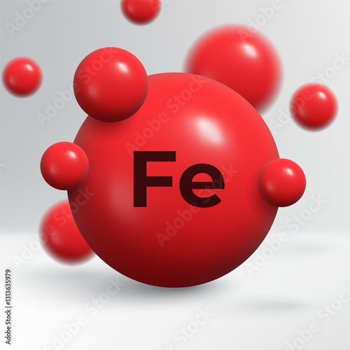 Ferrum mineral icon. Fe iron capsule concept on white background. Medical nutrition for health. Pharmacy healthcare supplements.