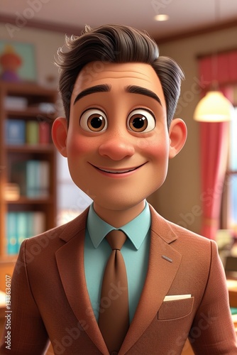 High-Quality 3D Animated Businessman Character with Expressive Facial Features in Professional Attire photo