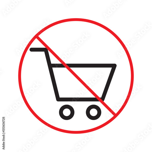 No shopping cart. Forbidden red sign. Vector illustration on white background