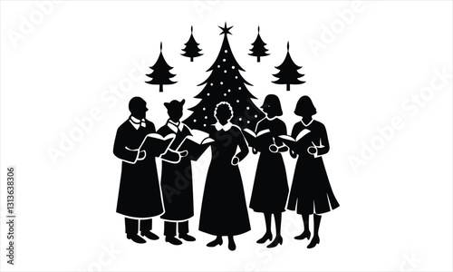 Christmas Carolers Singing Festive Holiday Tree Icon