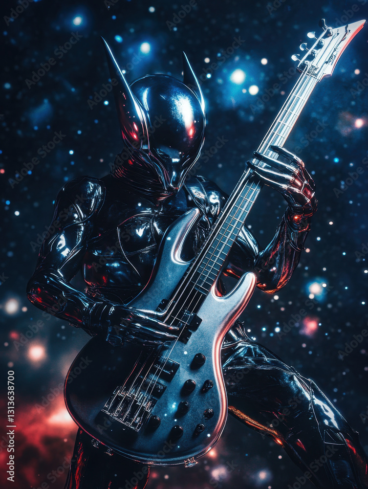 custom made wallpaper toronto digitalAn alien musician playing a chrome bass guitar