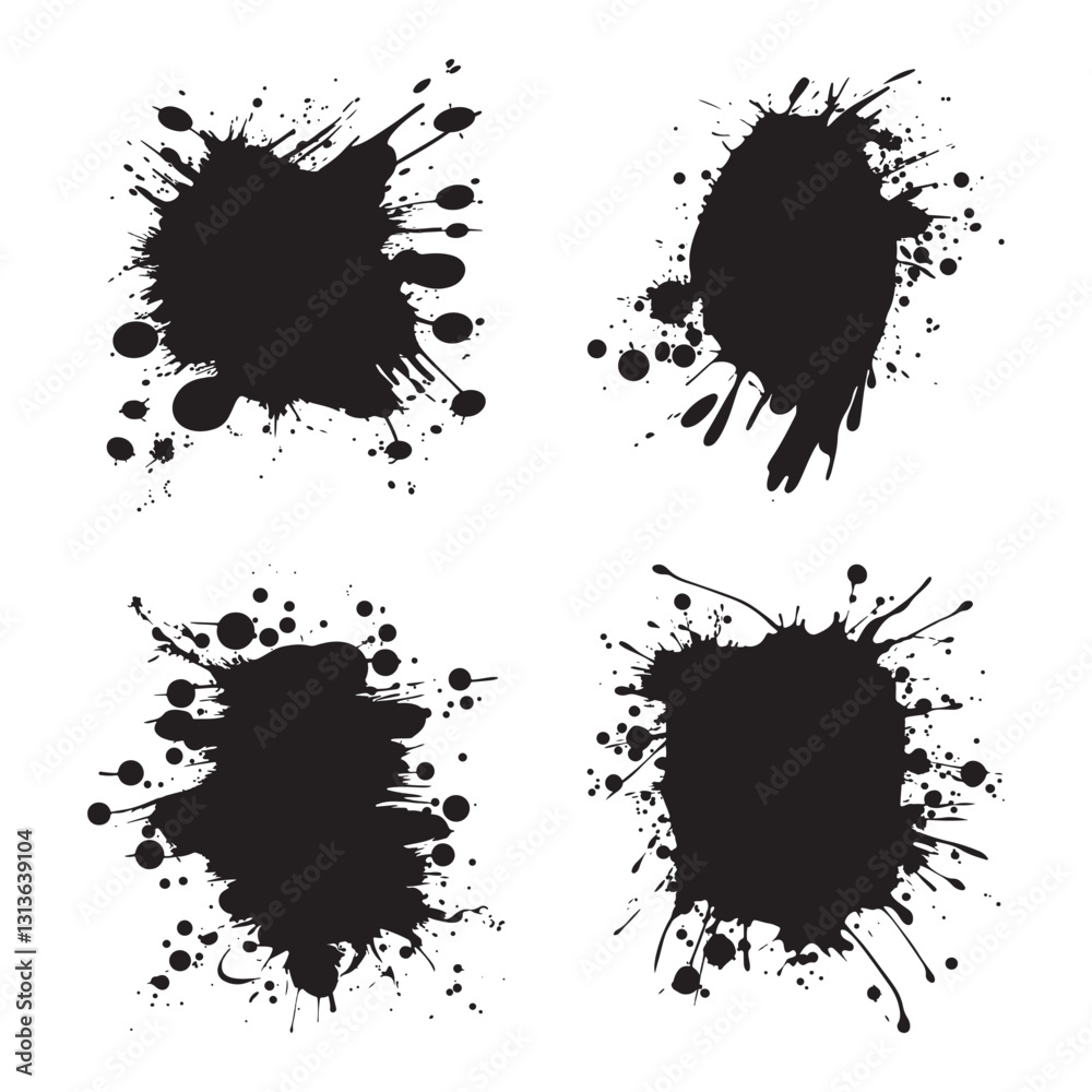 Fototapeta premium Elements Set of Black Abstract Ink Stain Paint Water Fluid Liquid Splash Background