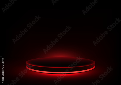 futuristic glowing red circular platform on dark background, modern technology concept for product display and mockup