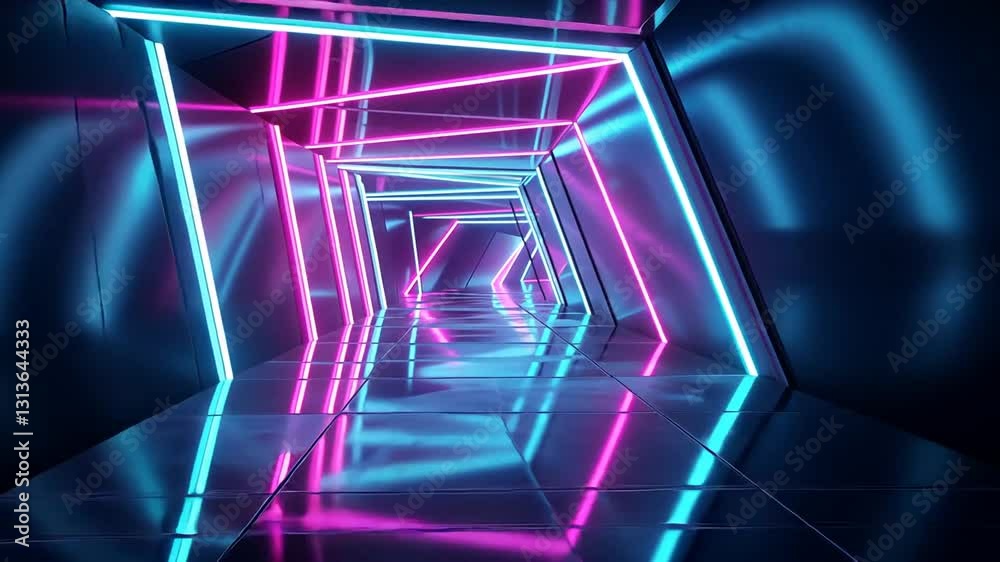 Neonbeleuchteter geometrischer Tunnel
