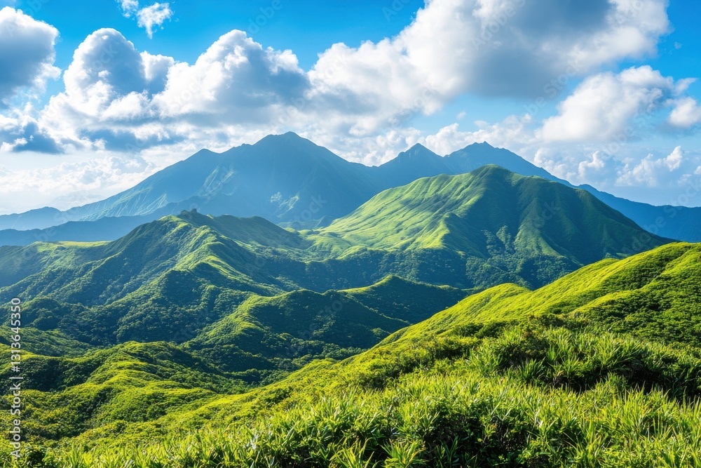 Fototapeta premium Majestic mountain vista under clear skies showcasing lush greenery, perfect for outdoor enthusiasts and nature lovers seeking adventure and exploration opportunities