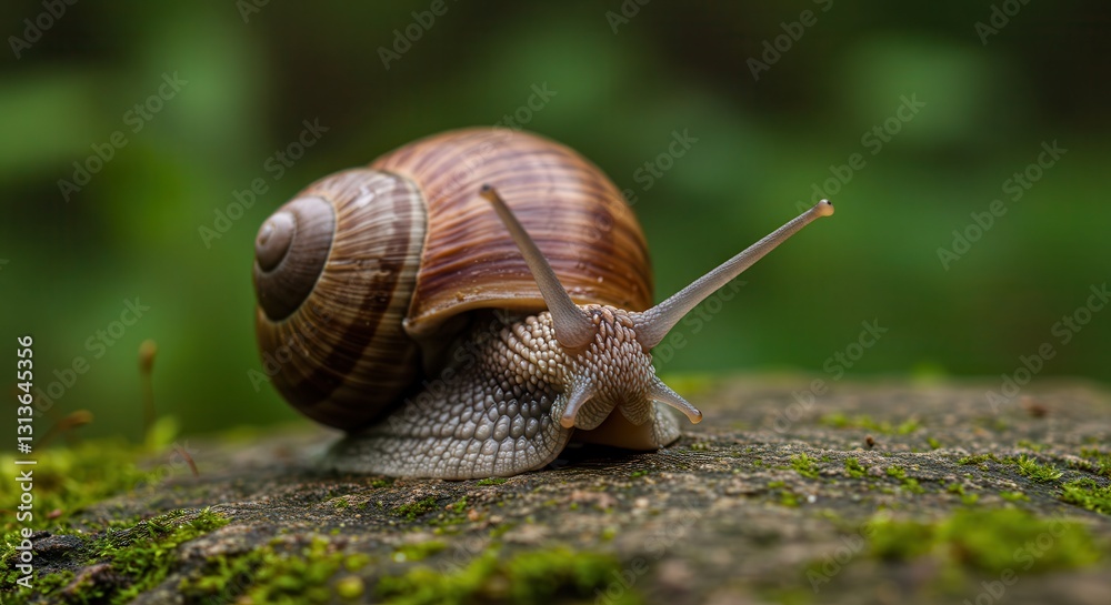 Snail Exploring Mossy Rock in Forest Close-up Nature Photography Snail Exploring Mossy Rock in Forest Close-up Nature Photography
