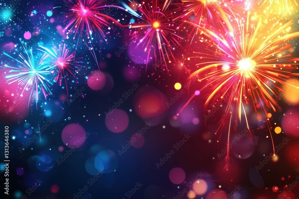 Fototapeta premium Spectacular fireworks display illuminating the night sky with vibrant colors, creating a festive and joyous atmosphere for celebrations and special occasions.