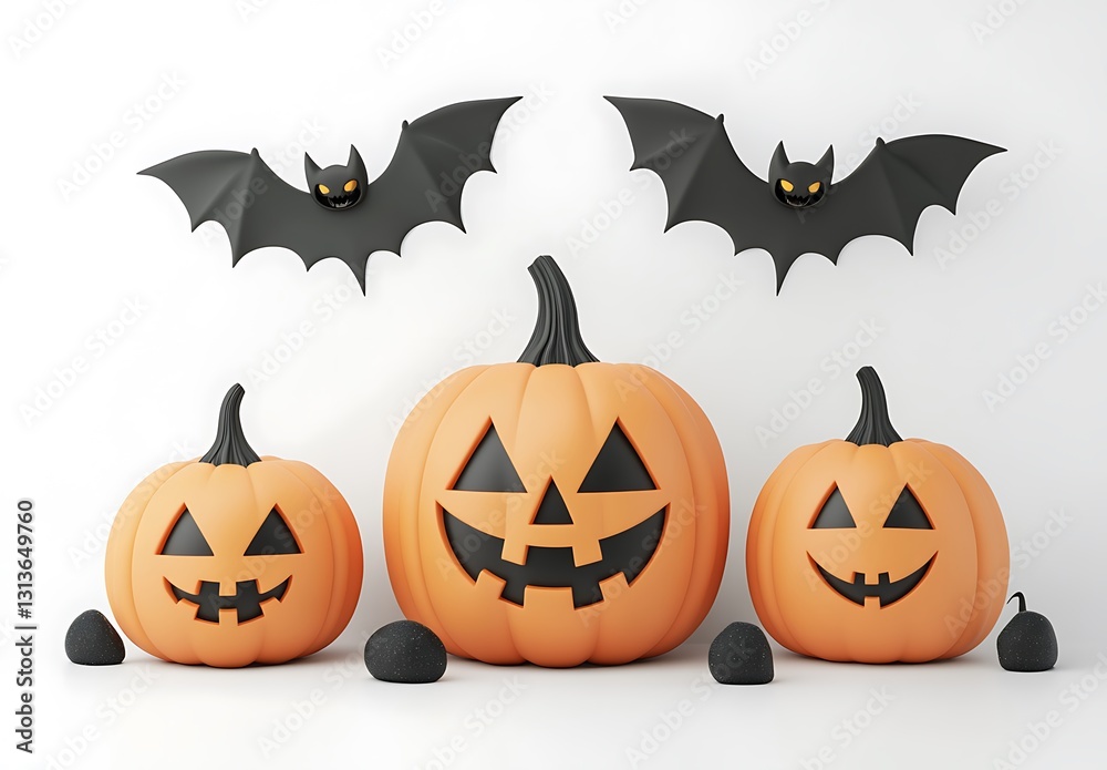 Fototapeta premium Halloween Pumpkins Bats Candy 3D Render